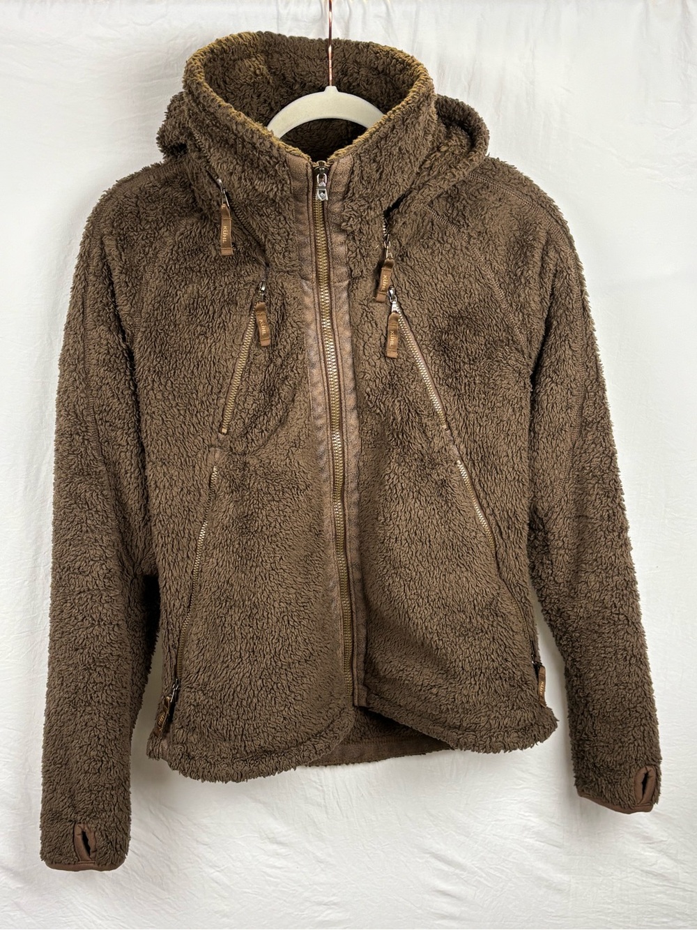 Kuhl women’s Medium Brown Sherpa Zip-Up flight Hooded Jacket - Teddy bear coat